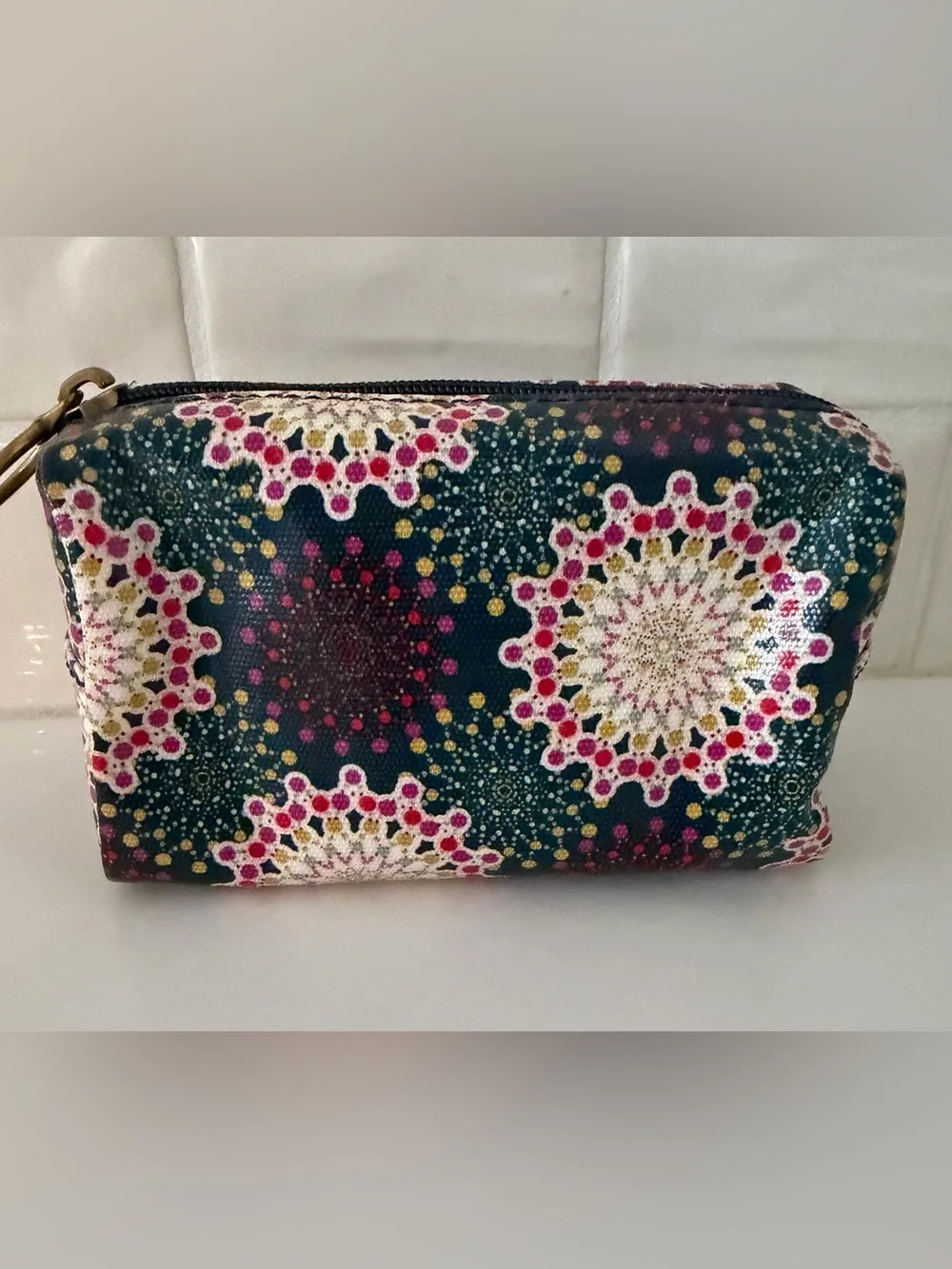 Fossil Coated Kaleidoscope Canvas Small Makeup Pouch/Bag Brass Ring Pull